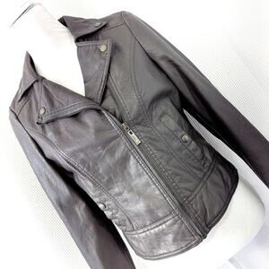 JOU JOU! STORMY GRAY VEGAN LEATHER BIKER/MOTO INSPIRED ZIPPER JACKET, COAT! SZ S